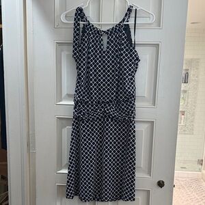 Valerie Bertinelli Navy & White Geometric Tie-Shoulder Midi Dress